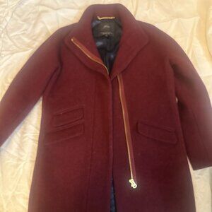 Burgundy J. Crew Italian Stadium Wool Cloth Coat, Size 4